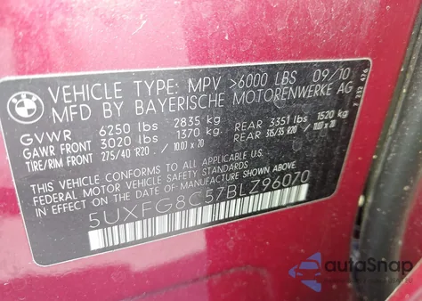 2011 BMW X6 xDrive50I из США, поврежденный, VIN 5UXFG8C57BLZ96070